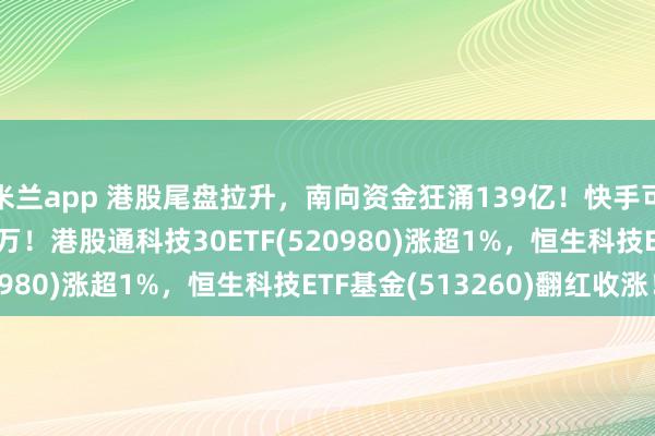 米兰app 港股尾盘拉升，南向资金狂涌139亿！快手可灵AI月活突破1200万！港股通科技30ETF(520980)涨超1%，恒生科技ETF基金(513260)翻红收涨！