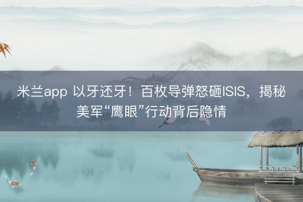 米兰app 以牙还牙！百枚导弹怒砸ISIS，揭秘美军“鹰眼”行动背后隐情