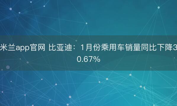 米兰app官网 比亚迪：1月份乘用车销量同比下降30.67%