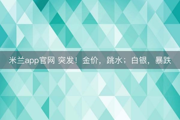 米兰app官网 突发！金价，跳水；白银，暴跌