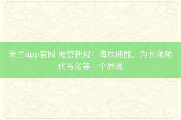 米兰app官网 握管新规：海辰储能，为长频频代写劣等一个界说