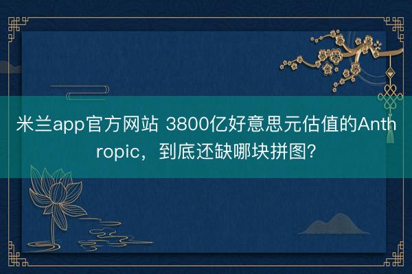 米兰app官方网站 3800亿好意思元估值的Anthropic,到底还缺哪块拼图?