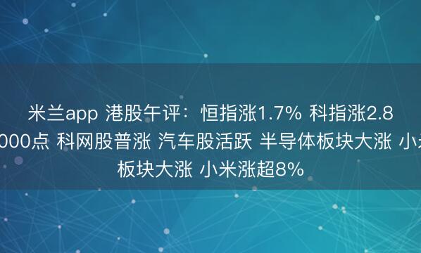 米兰app 港股午评：恒指涨1.7% 科指涨2.86%重返5000点 科网股普涨 汽车股活跃 半导体板块大涨 小米涨超8%